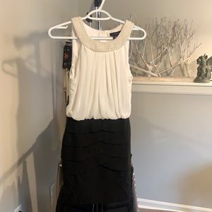b. darlin Cream and Black jewels sleeveless Dress